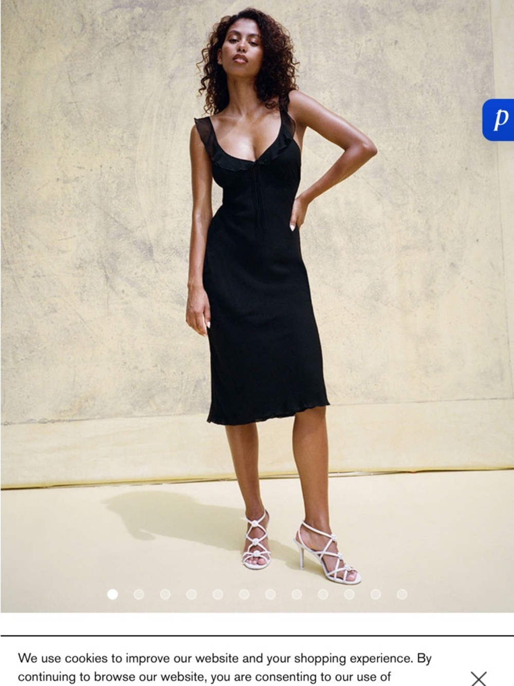 Realisation Par Black Midi Slip Dress with Ruffle Straps